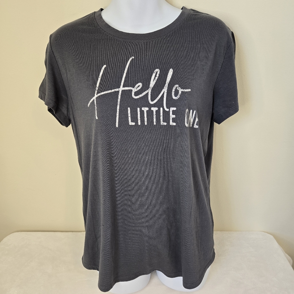 Hello Little One Graphic Maternity Tee - Charcoal with White Print
